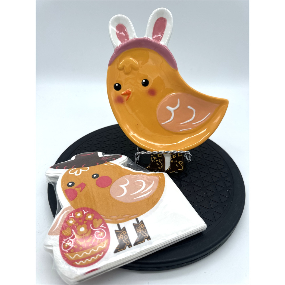 Destination Holiday HEB Cowboy Chick Dessert/Trinket Plate 16 Napkins NEW